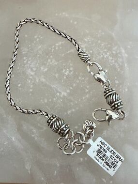 Brighton Silver-Tone Slide Bracelet with Textured Bead Accents